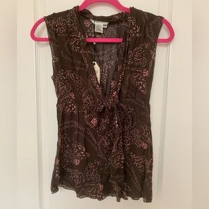 NWT Studio M Brown and Pink Patterned Blouse
